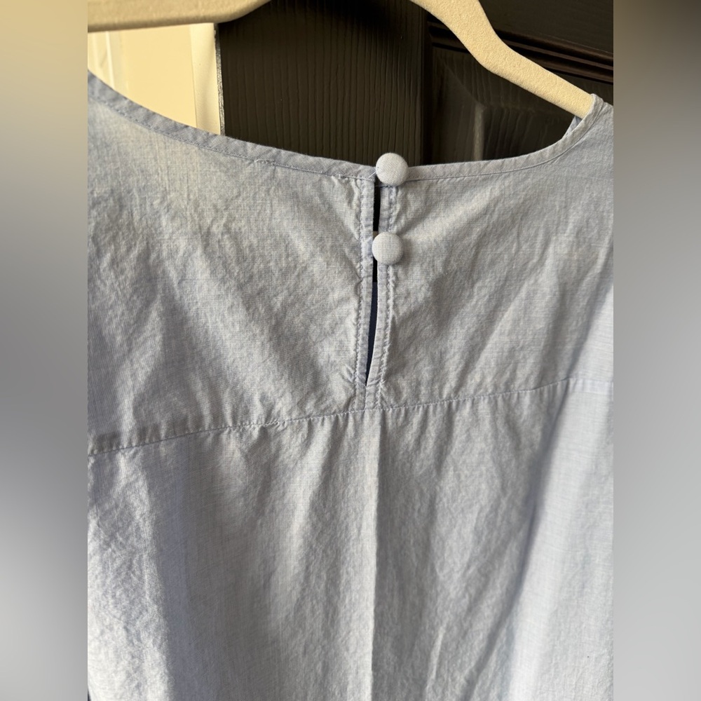 J.Crew Chambray Bell Sleeve Tie Top Light Blue Cotton Blouse Boho Preppy Size L - Picture 8 of 10